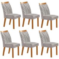 Conjunto De 6 Cadeiras Veneza Com Tecido Linho Encosto Alto Cinza Claro/cinamomo - 1