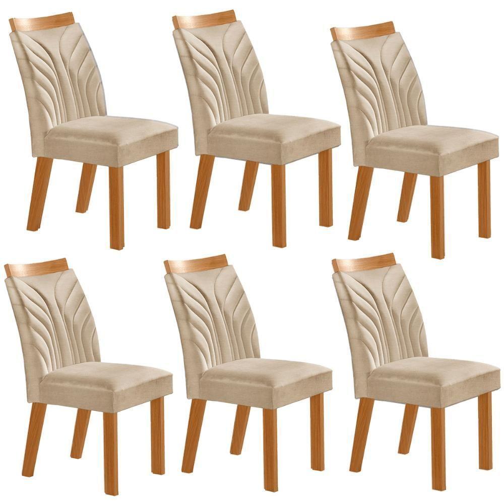 Conjunto De 6 Cadeiras Veneza Com Tecido Linho Encosto Alto Bege Claro/cinamomo - 1