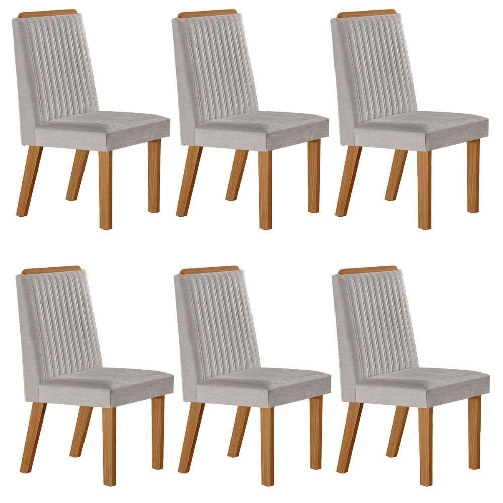 Conjunto De 6 Cadeiras Riviera Com Tecido Linho Cinza Claro/cinamomo - 1