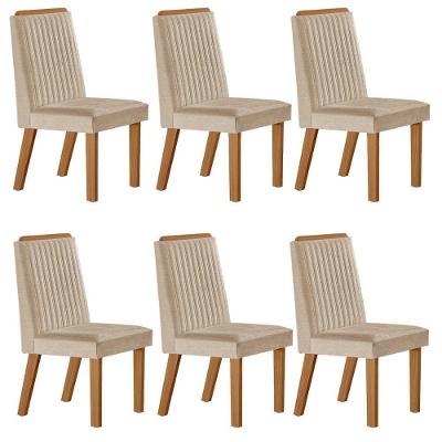 Conjunto De 6 Cadeiras Riviera Com Tecido Linho Bege Claro/cinamomo