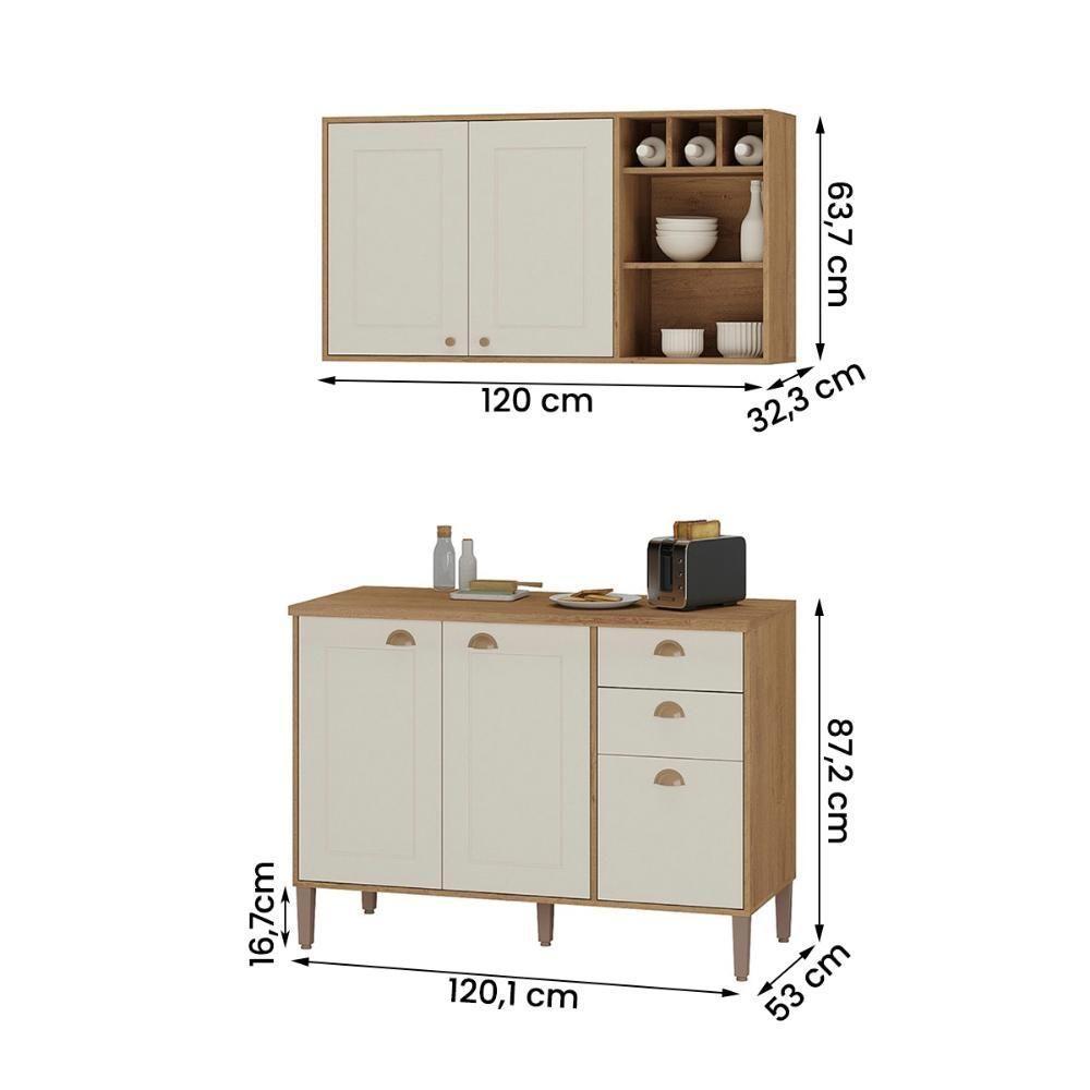 Conjunto Cozinha Tunísia 120cm 5 Portas Com Aéreo E Balcão Canelato/off White - 4