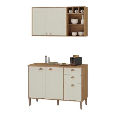 Conjunto Cozinha Tunísia 120cm 5 Portas Com Aéreo E Balcão Canelato/off White