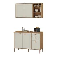 Conjunto Cozinha Tunísia 120cm 5 Portas Com Aéreo E Balcão Canelato/off White - 1