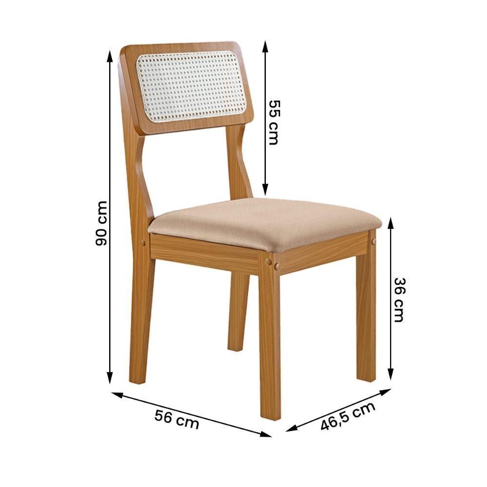 Conjunto De 6 Cadeiras Agata Retrô Com Estofado Em Linho Bege Claro/cinamomo - 3