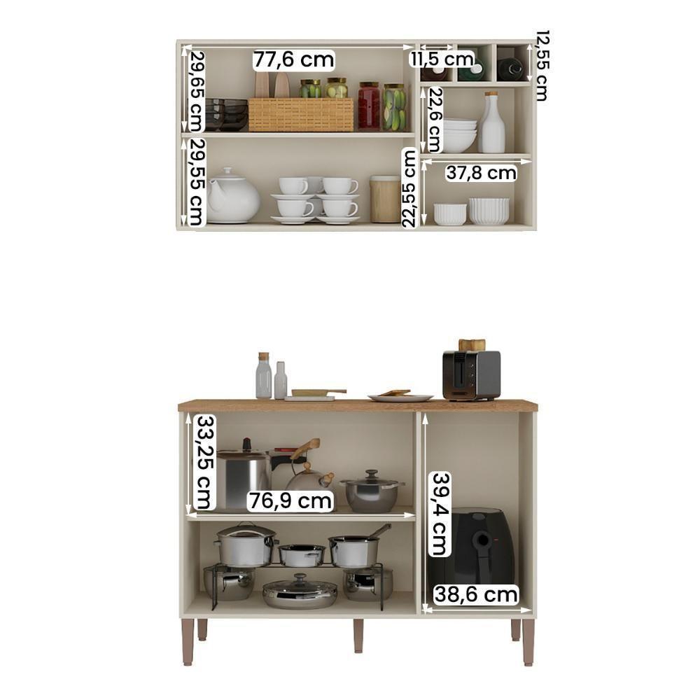 Conjunto Cozinha Tunísia 120cm 5 Portas Com Aéreo E Balcão Off White/canelato - 3