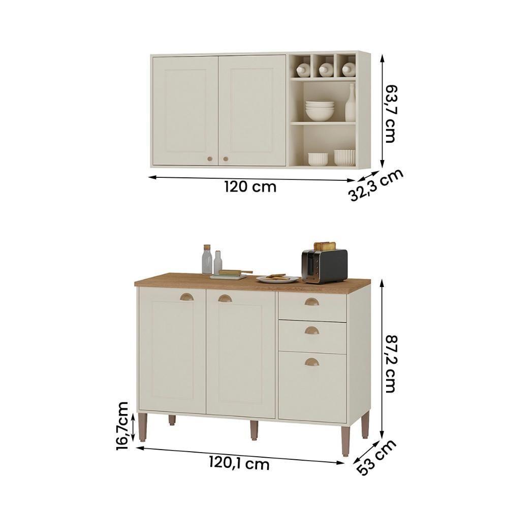 Conjunto Cozinha Tunísia 120cm 5 Portas Com Aéreo E Balcão Off White/canelato - 4