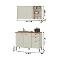 Conjunto Cozinha Tunísia 120cm 5 Portas Com Aéreo E Balcão Off White/canelato - 4