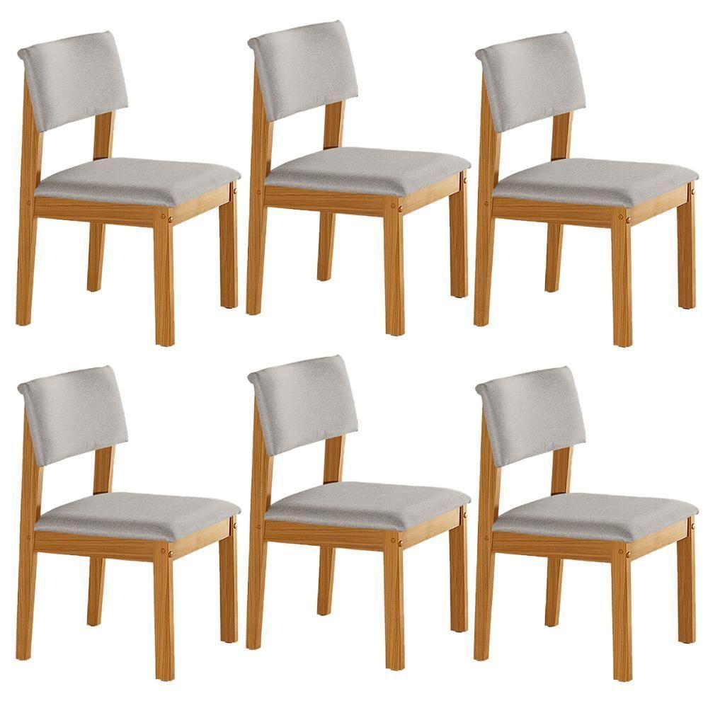 Conjunto De 6 Cadeiras De Jantar Jade Com Tecido Linho Cinza Claro/cinamomo - 1