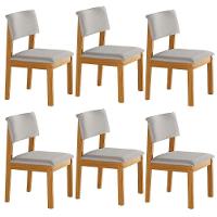 Conjunto De 6 Cadeiras De Jantar Jade Com Tecido Linho Cinza Claro/cinamomo - 1