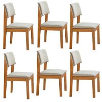 Conjunto De 6 Cadeiras De Jantar Jade Com Tecido Linho Bege Claro/cinamomo - 1