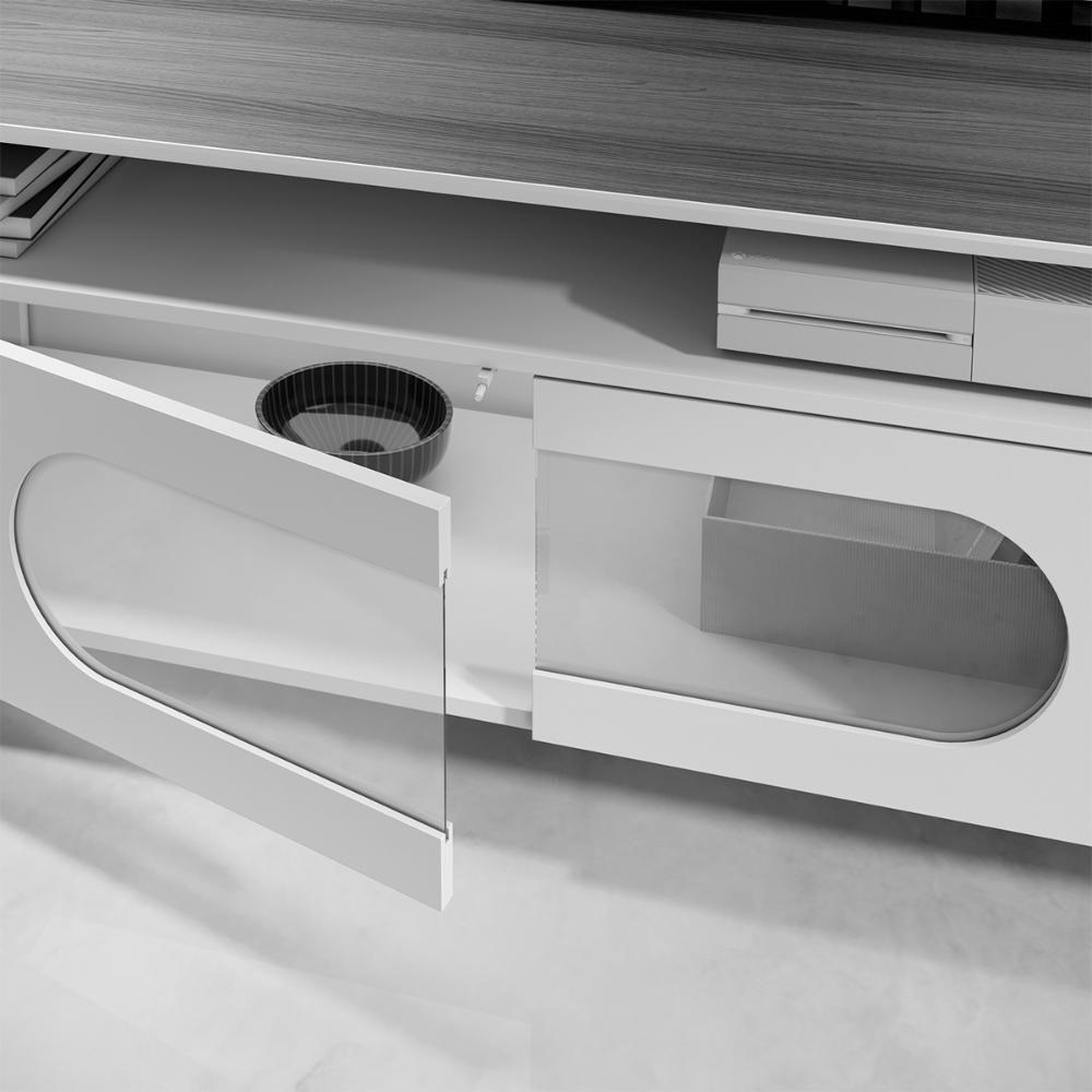 Conjunto Bancada Aria E Painel Nobre Led Para Tv Até 85” Off White/castanho - 5