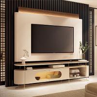 Conjunto Bancada Aria E Painel Nobre Led Para Tv Até 85” Off White/castanho - 2