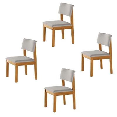 Conjunto De 4 Cadeiras De Jantar Jade Com Tecido Linho Cinza Claro/cinamomo