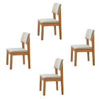 Conjunto De 4 Cadeiras De Jantar Jade Com Tecido Linho Bege Claro/cinamomo - 1