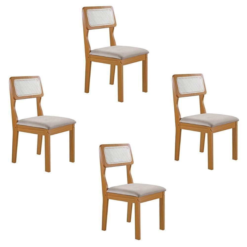 Conjunto De 4 Cadeiras Agata Retrô Com Estofado Em Linho Cinza Claro/cinamomo - 1