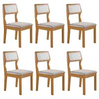 Conjunto De 6 Cadeiras Agata Retrô Com Estofado Em Linho Cinza Claro/cinamomo - 1