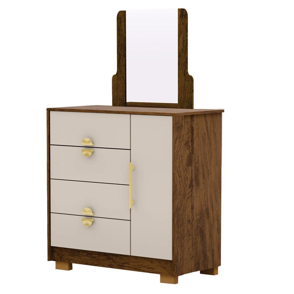 Comoda Com Espelho 4 Gavetas 1 Porta 93 Cm Bel Vlr Imbuia Fendi - 1