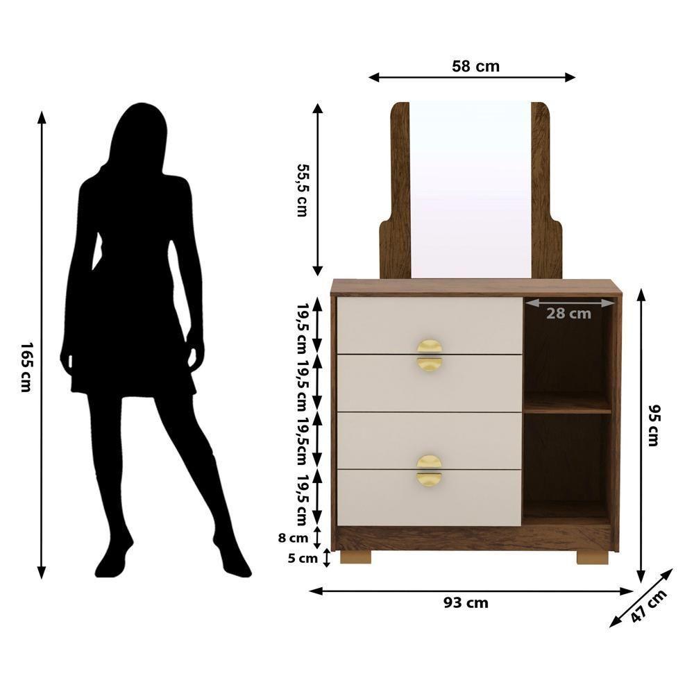 Comoda Com Espelho 4 Gavetas 1 Porta 93 Cm Bel Vlr Imbuia Fendi - 2