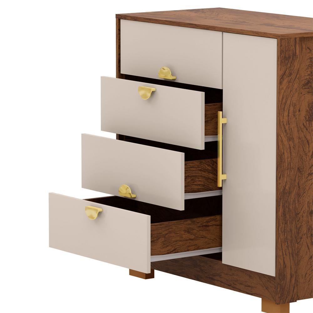 Comoda Com Espelho 4 Gavetas 1 Porta 93 Cm Bel Vlr Imbuia Fendi - 5