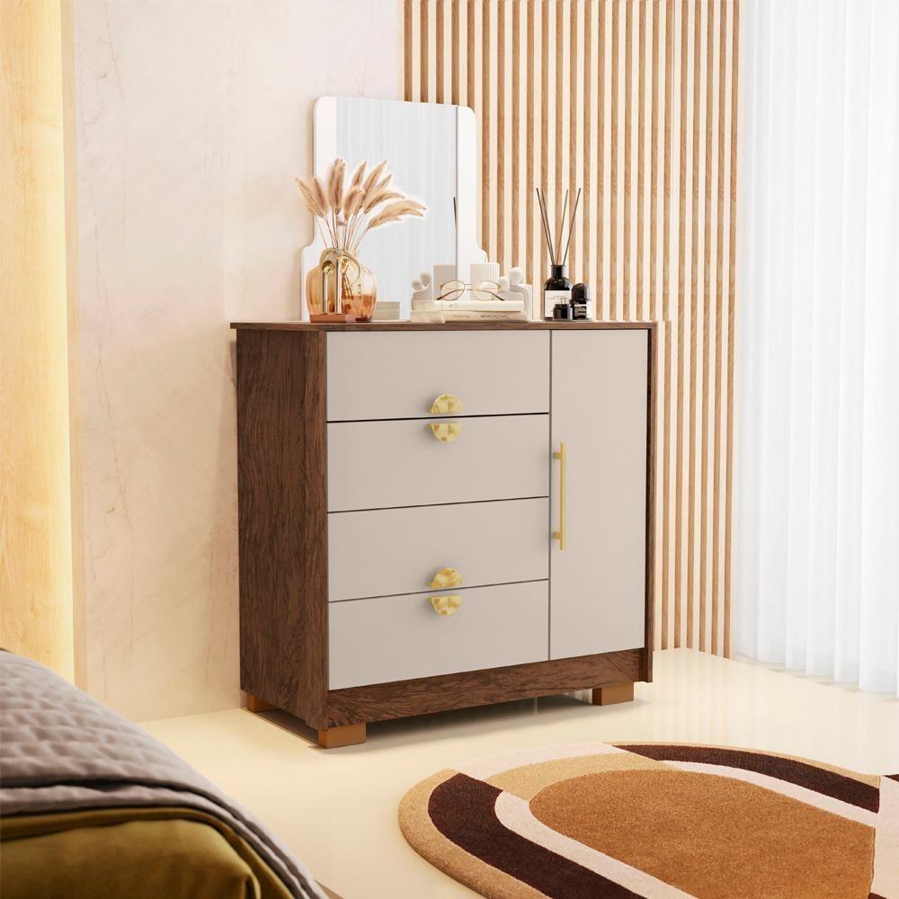 Comoda Com Espelho 4 Gavetas 1 Porta 93 Cm Bel Vlr Imbuia Fendi - 6