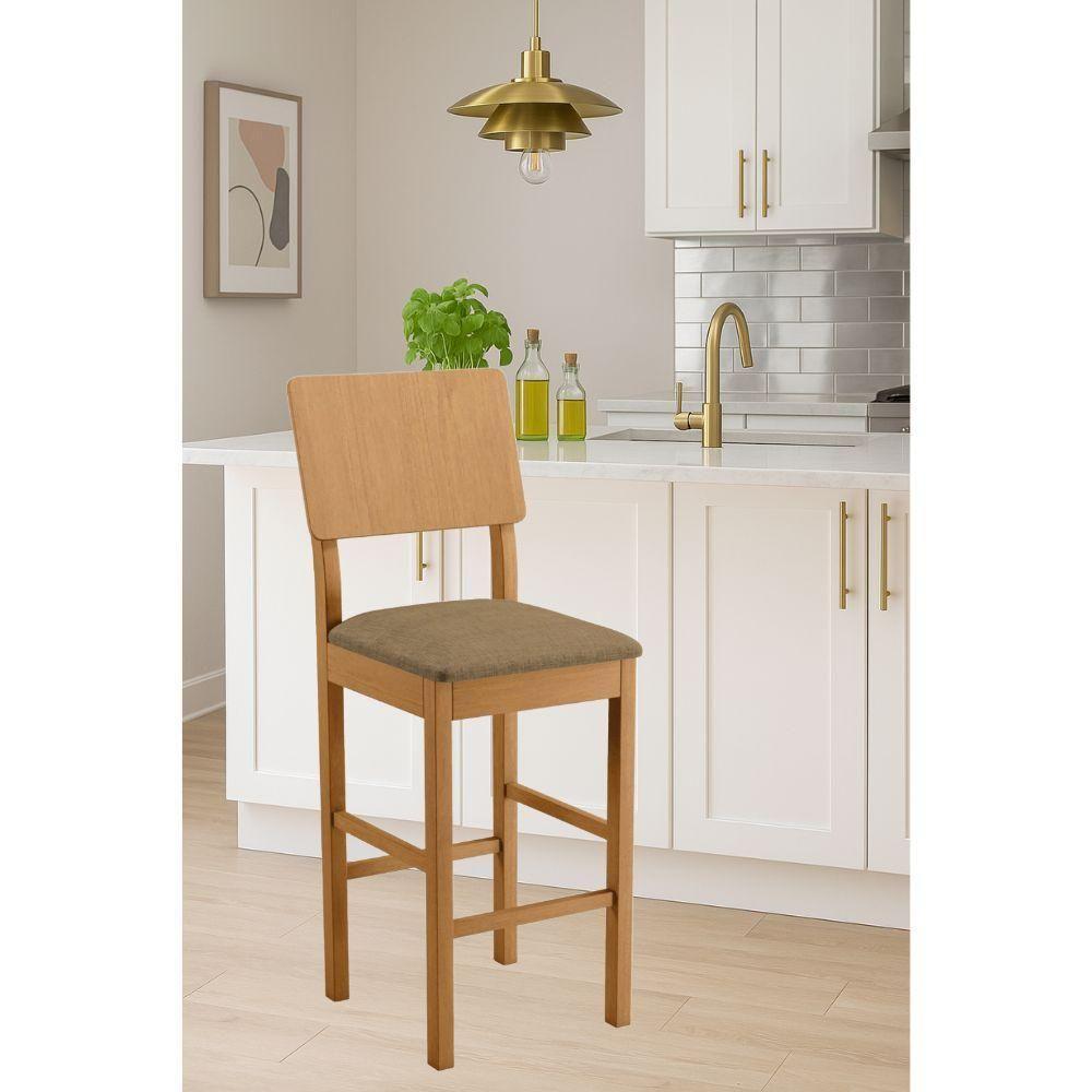 Banqueta Jade 01 Linho Marrom Pés Em Madeira Jcm - 2