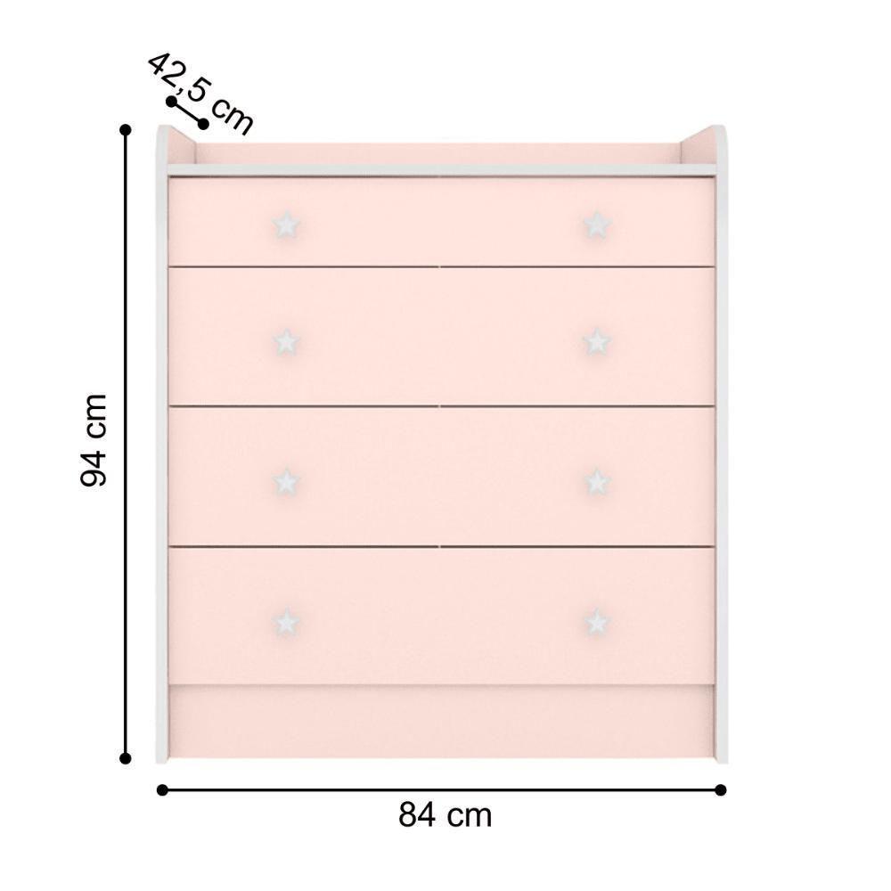 Conjunto Aurora Rosa Acetinado: Cômoda Aurora 4 Gavetas + Guarda-roupa Infantil Aurora 2 Portas - 4