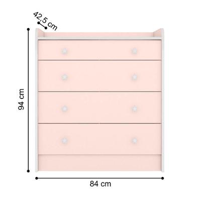 Conjunto Aurora Rosa Acetinado: Cômoda Aurora 4 Gavetas + Guarda-roupa Infantil Aurora 2 Portas