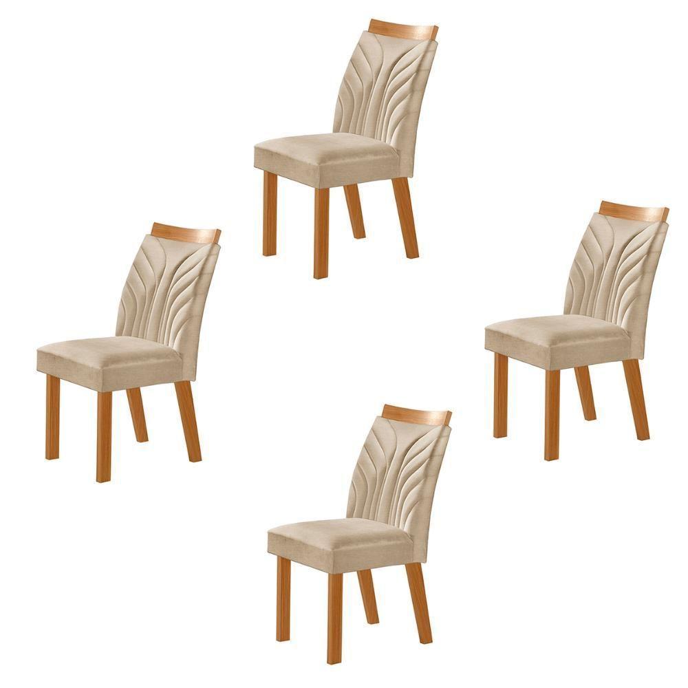 Conjunto De 4 Cadeiras Veneza Com Tecido Linho Encosto Alto Bege Claro/cinamomo - 1