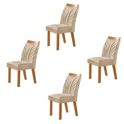 Conjunto De 4 Cadeiras Veneza Com Tecido Linho Encosto Alto Bege Claro/cinamomo