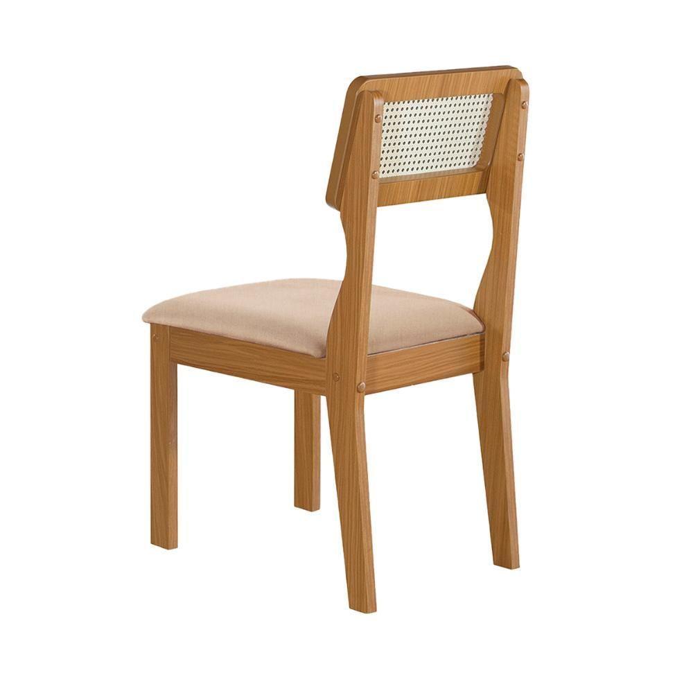 Conjunto De 4 Cadeiras Agata Retrô Com Estofado Em Linho Bege Claro/cinamomo - 2