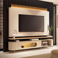 Conjunto Bancada Aria E Painel Nobre Led Para Tv Até 85” Off White/cinamomo - 2