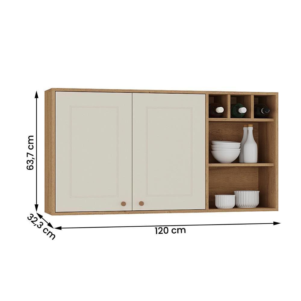 Aéreo Tunísia 120cm Com Nicho 2 Portas E Prateleiras Canelato/off White - 3