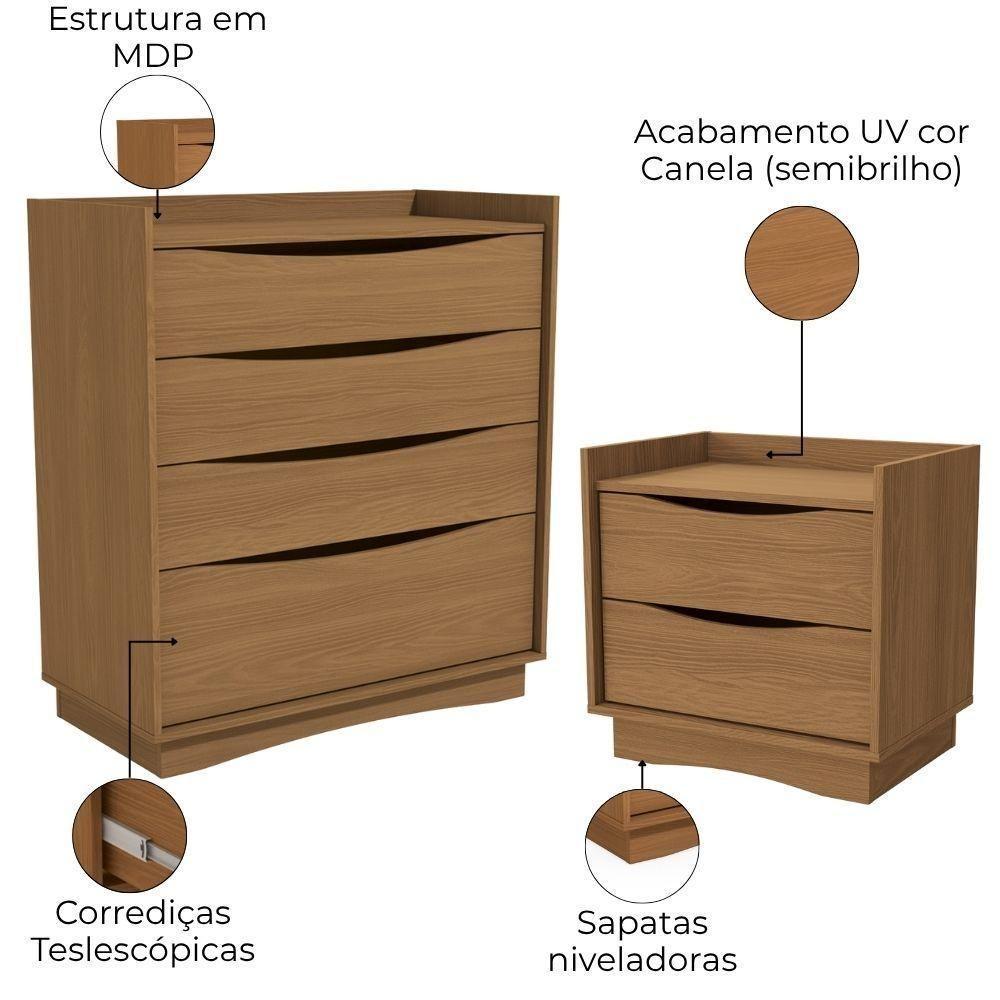 Comoda 4 Gavetas 02 Mesas De Cabeceira 2 Gavetas M26061 Kappesberg Canela - 4
