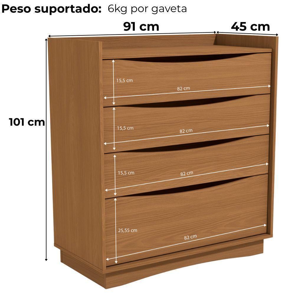 Comoda 4 Gavetas 02 Mesas De Cabeceira 2 Gavetas M26061 Kappesberg Canela - 5