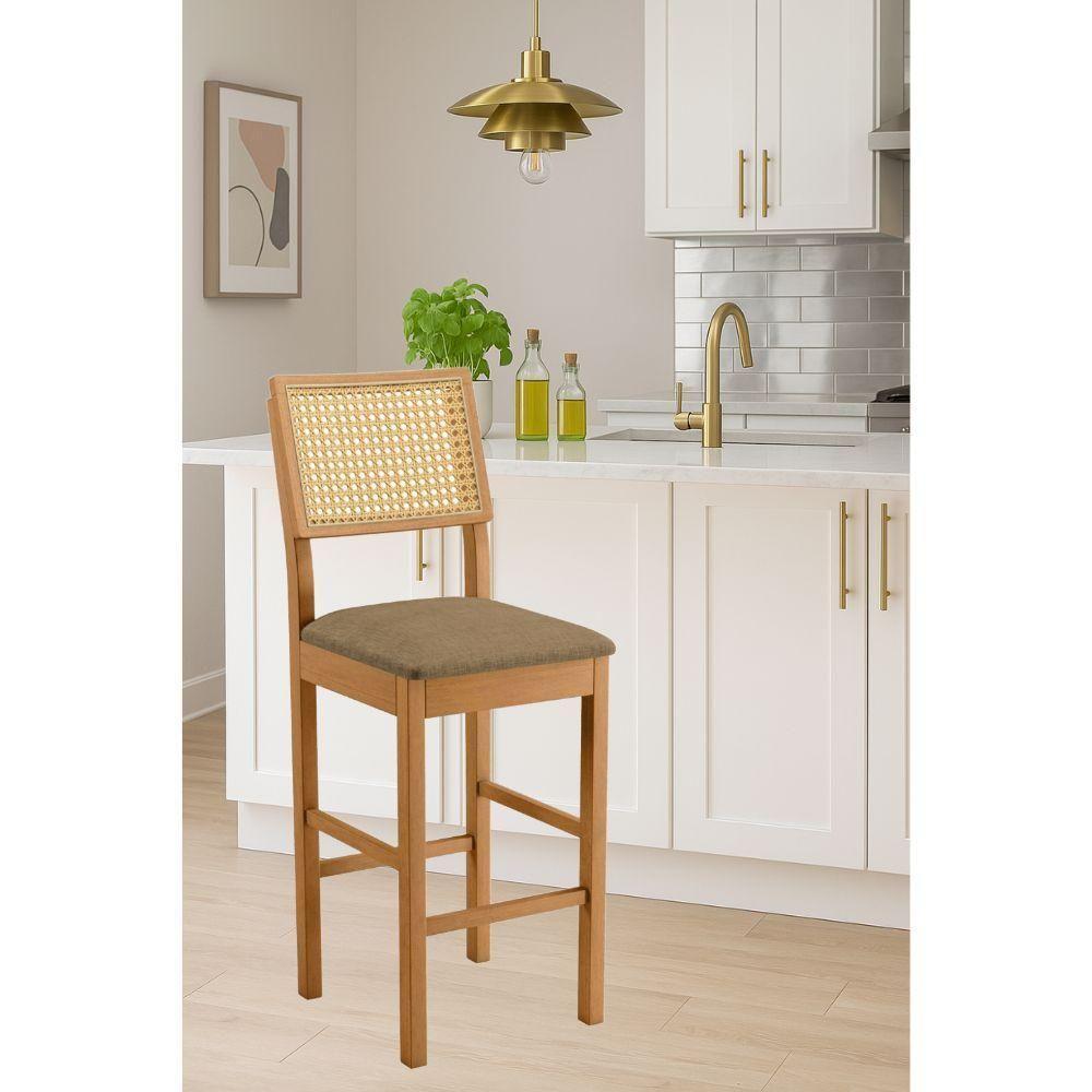 Banqueta Jade 03 Com Rattan Linho Marrom Pés Em Madeira Jcm - 2