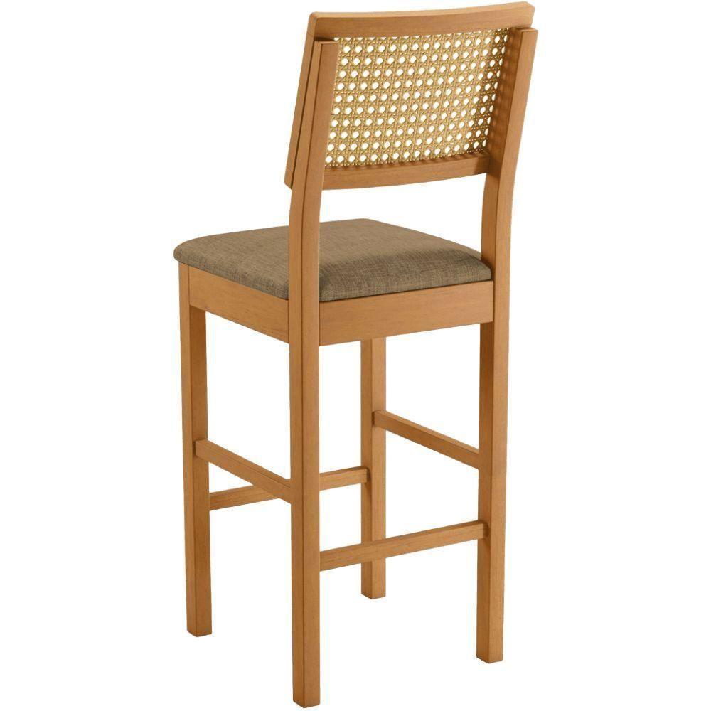 Banqueta Jade 03 Com Rattan Linho Marrom Pés Em Madeira Jcm - 5