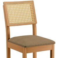 Banqueta Jade 03 Com Rattan Linho Marrom Pés Em Madeira Jcm