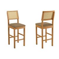 Banqueta Jade 03 Com Rattan Linho Marrom Pés Em Madeira Jcm - 6