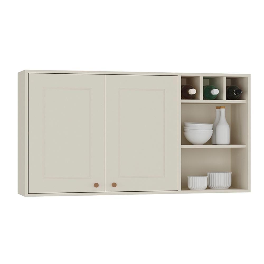 Aéreo Tunísia 120cm Com Nicho 2 Portas E Prateleiras Off White/canelato - 1