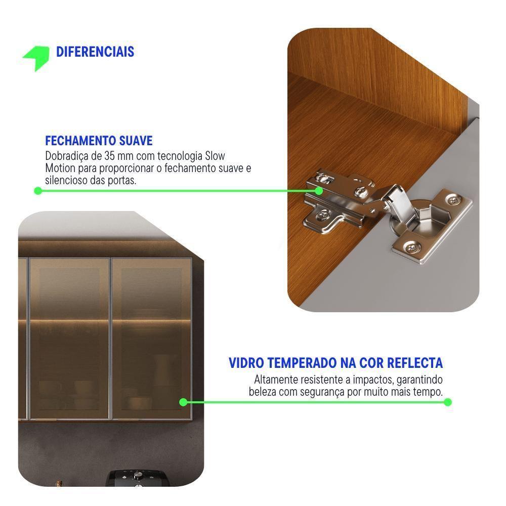 Armário Aéreo De Cozinha Itatiaia 120cm Em Madeira Cinamomo Com Vidro Temperado Reflecta - 3