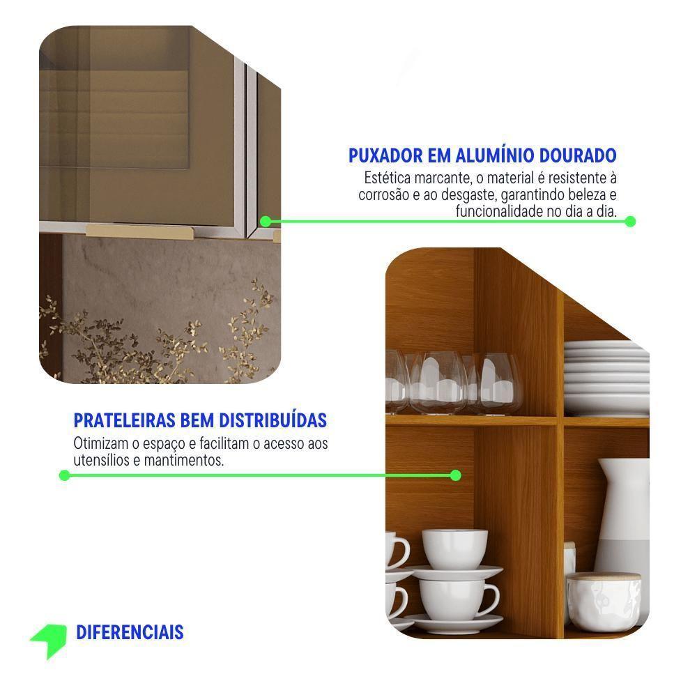 Armário Aéreo De Cozinha Itatiaia 120cm Em Madeira Cinamomo Com Vidro Temperado Reflecta - 4