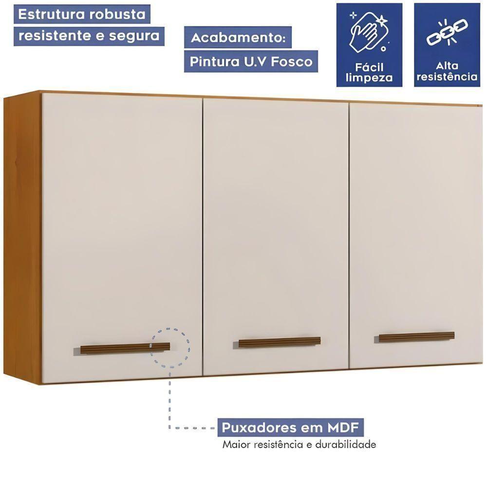 Armário Aéreo 3 Portas étios Kaiki Móveis Nature Off White - 2