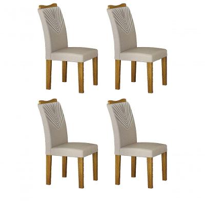 Kit 04 Cadeiras Sala De Jantar Clara Madeira Moveis Leifer Freijó,joli Palha
