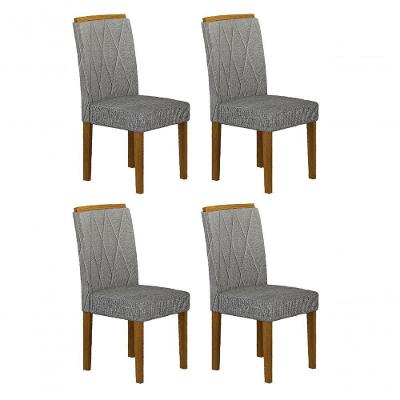 Kit 04 Cadeiras Sala De Jantar Lorena Mdf Moveis Leifer Freijó,linho Cinza