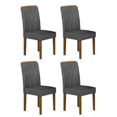 Kit 04 Cadeiras Sala De Jantar Lorena Mdf Moveis Leifer Freijó,joli Chumbo
