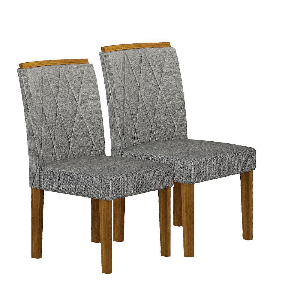 Kit 02 Cadeiras Sala De Jantar Lorena Mdf Moveis Leifer Freijó,linho Cinza - 1