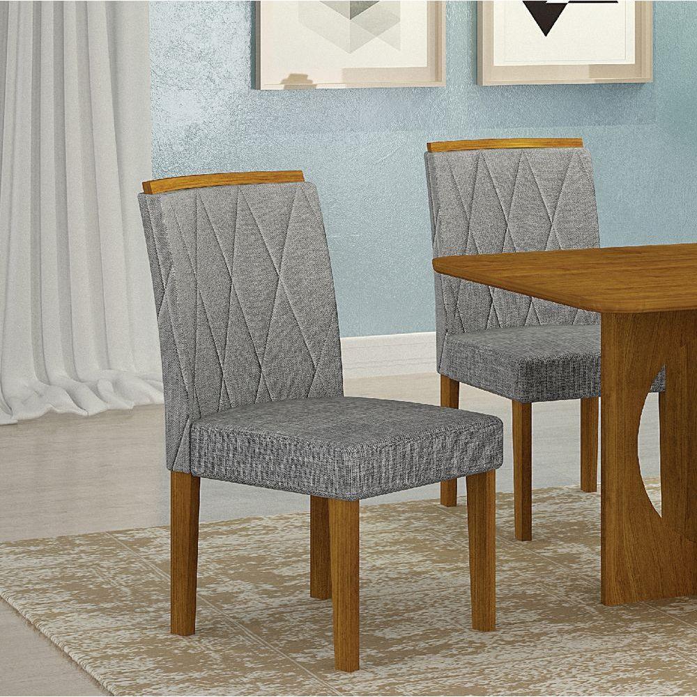 Kit 02 Cadeiras Sala De Jantar Lorena Mdf Moveis Leifer Freijó,linho Cinza - 3
