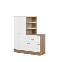 Guarda-roupa Aurora 2 Portas Com Cômoda 3 Gaveteiro Carv Toq Rústico-branco