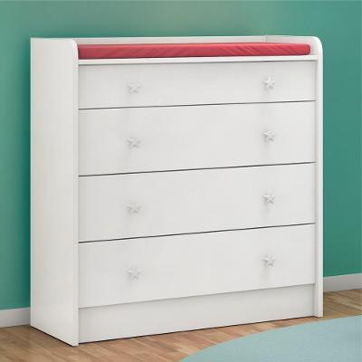 Cômoda Infantil Luna com Trocador 4 Gavetas em MDF Puxador Plástico Branco