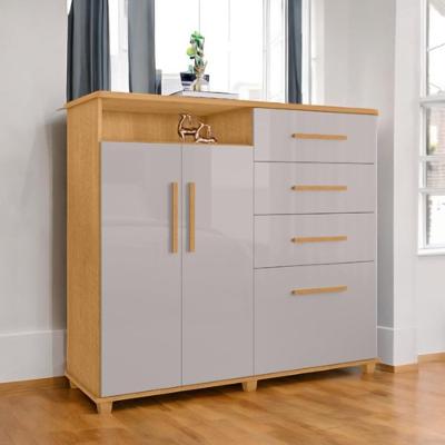Cômoda Helena 4 Gavetas em MDF com Portas Naturalle e Off White para Organização Reto